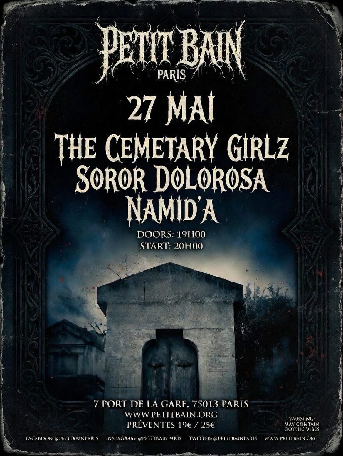 The Cemetary Girlz + Namid'A + Soror Dolorosa @ Petit Bain - Paris (75) - 27 mai 2026